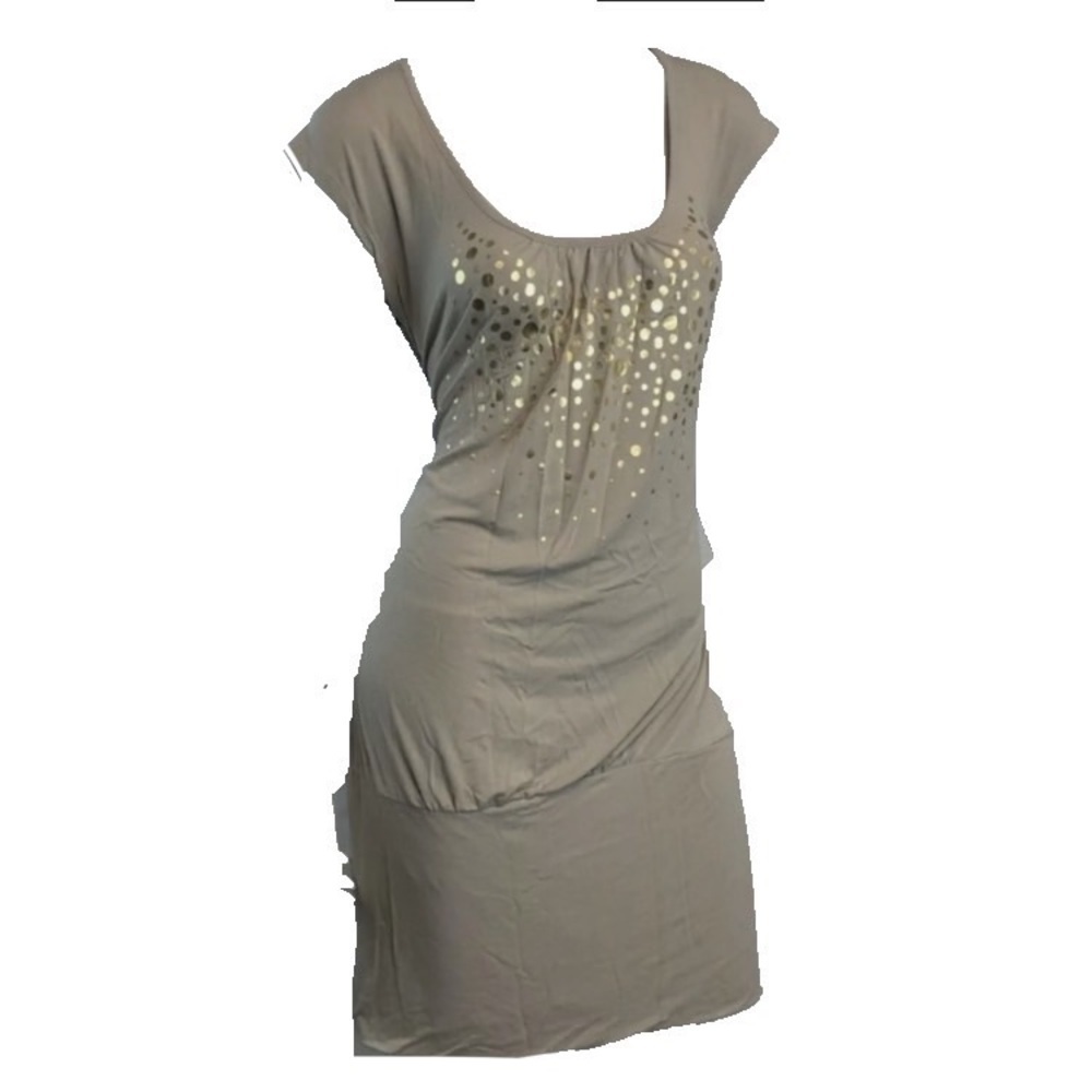 Venus Stretch Knit Drop Waist Dress M Gold/ Taupe Scoop Neck*